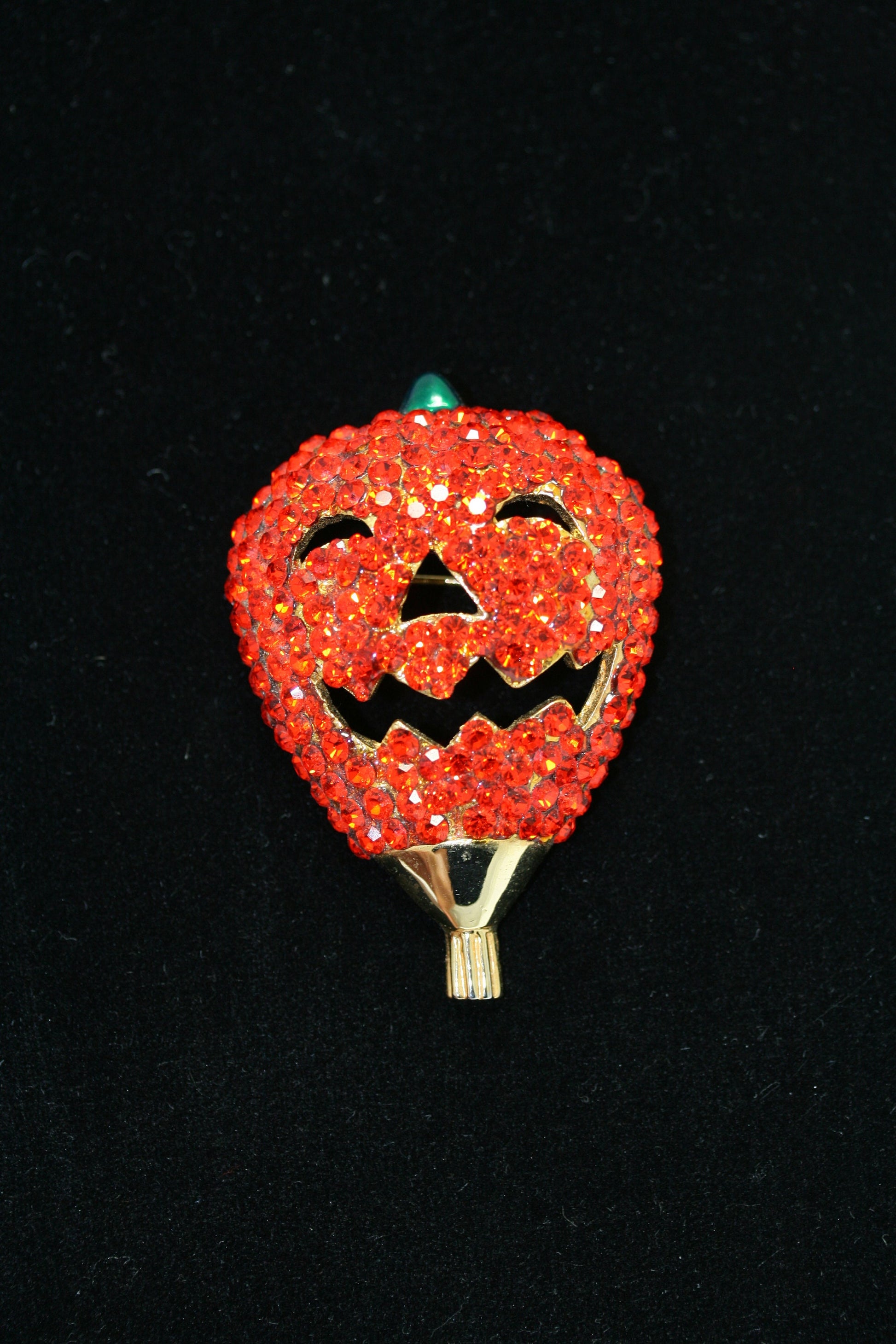 Rhinestone Orange Crystal Pumpkin Halloween Brooch Pin