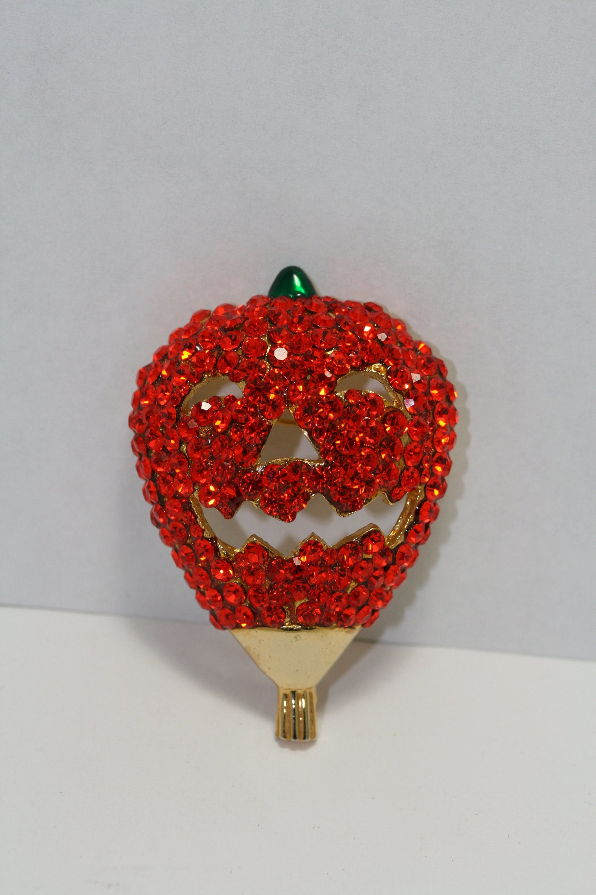 Rhinestone Orange Crystal Pumpkin Halloween Brooch Pin