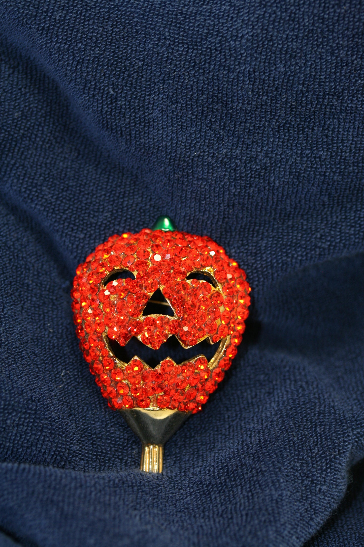 Rhinestone Orange Crystal Pumpkin Halloween Brooch Pin