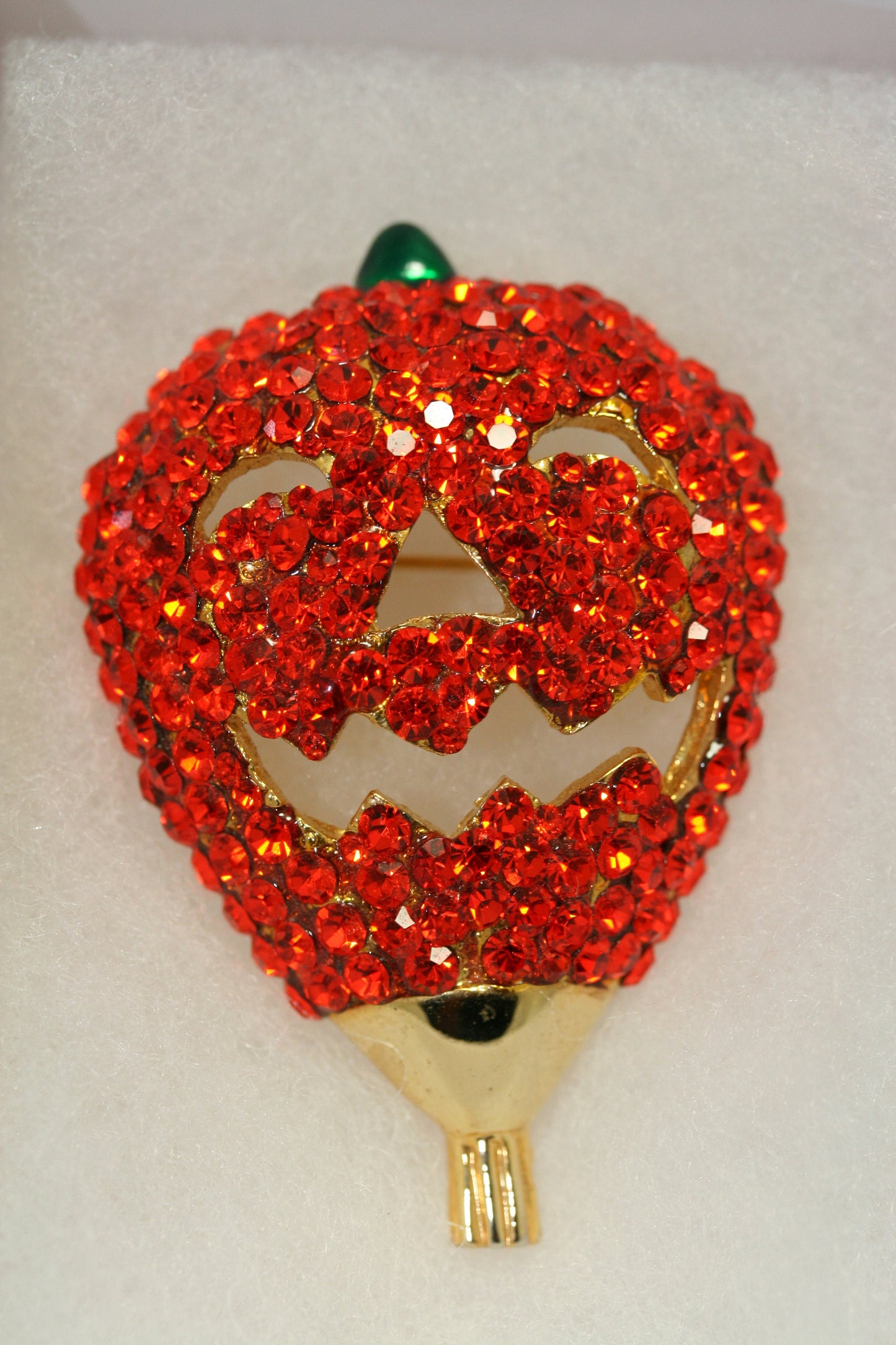 Rhinestone Orange Crystal Pumpkin Halloween Brooch Pin