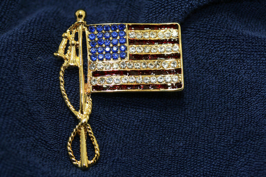Rhinestone Patriot USA Flag Brooch Pin, Crystal USA Flag Brooch, Patriotic 4th of July Flag Jewelry Gift