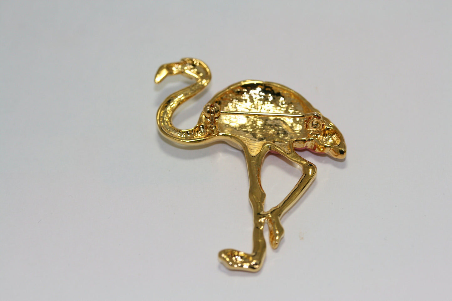 Vintage Pink Flamingo Brooch Pin Crystal Enamel Tropical Island Bird Gold Plated