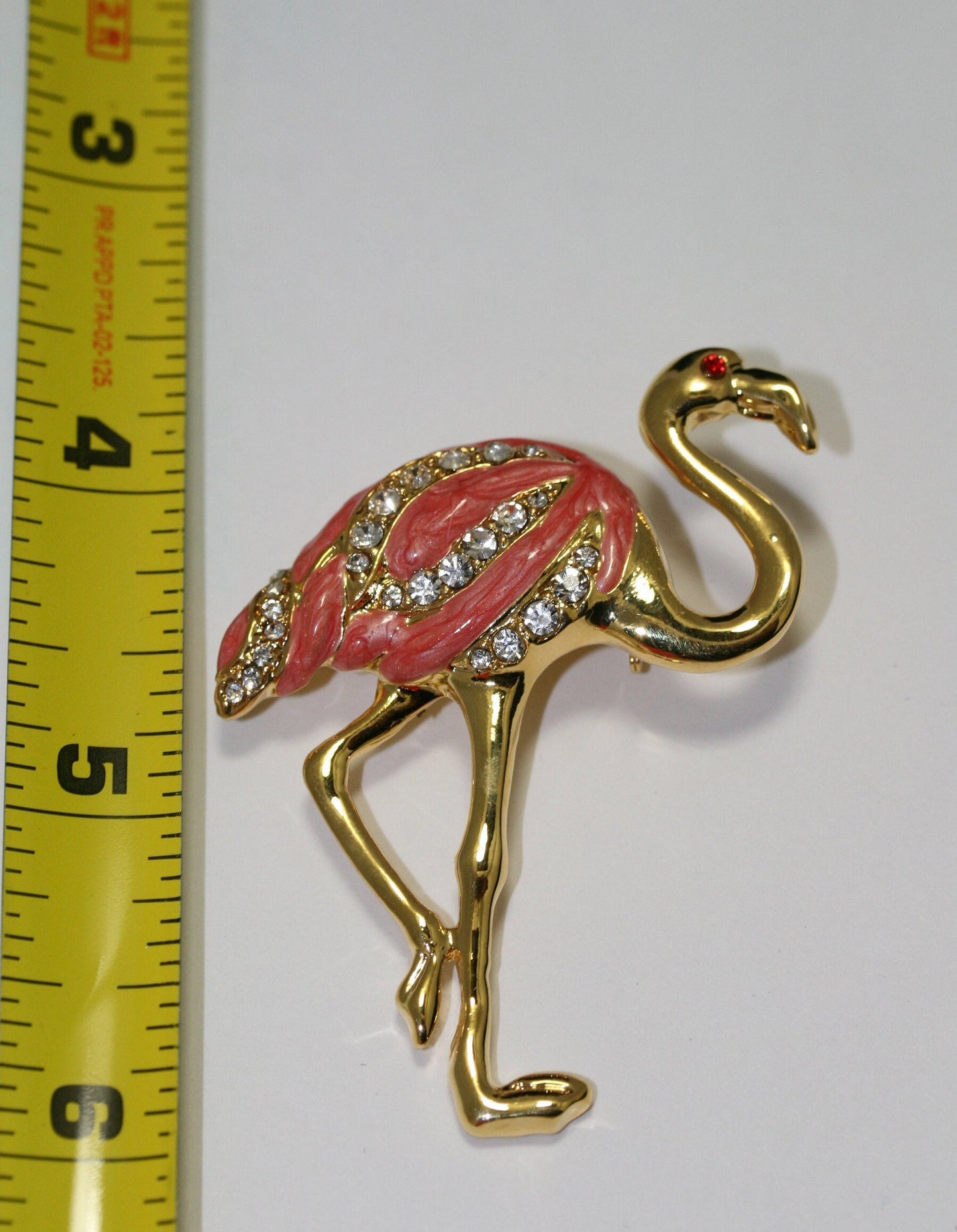 Vintage Pink Flamingo Brooch Pin Crystal Enamel Tropical Island Bird Gold Plated