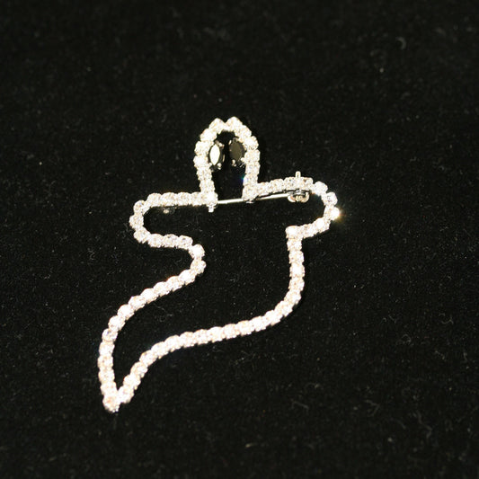 Rhinestone Crystal Outline Ghost Halloween Brooch Pin, White Ghost Brooch,