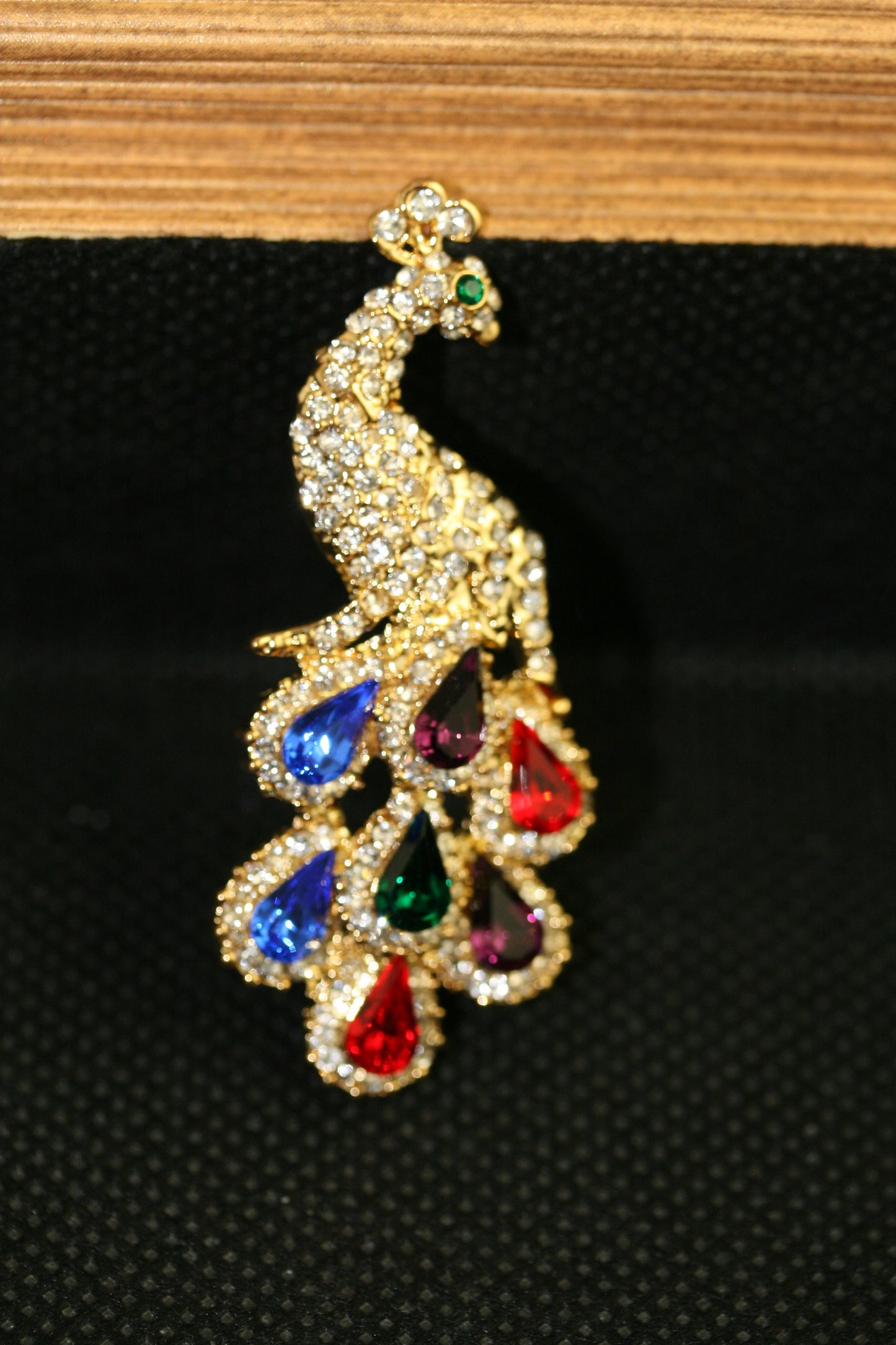 Vintage Hand Made Diamond Ruby Emerald Sapphire Amethyst Rhinestone Peacock Pin Brooch, Crystal Peacock Brooch Jewelry Gift