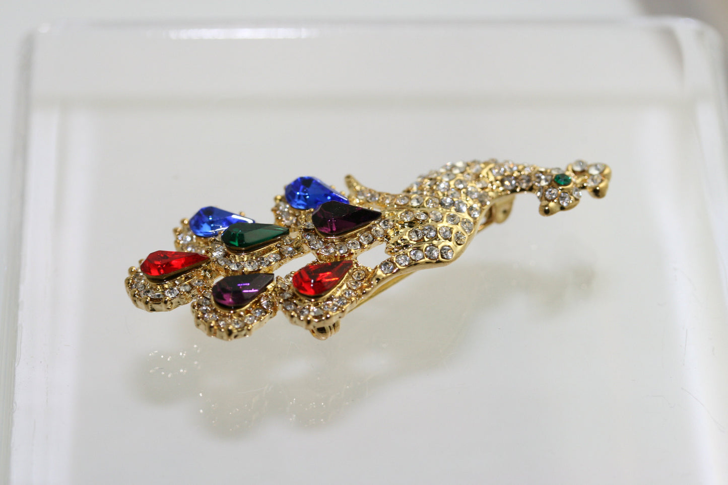 Vintage Hand Made Diamond Ruby Emerald Sapphire Amethyst Rhinestone Peacock Pin Brooch, Crystal Peacock Brooch Jewelry Gift
