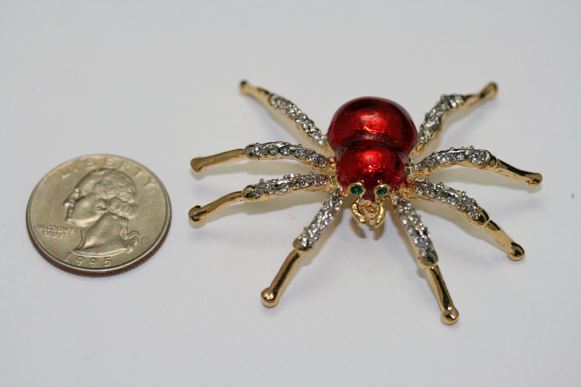 Halloween Spider Pin Brooch Red Enamel Diamond Crystals Rhinestones Insect Bug