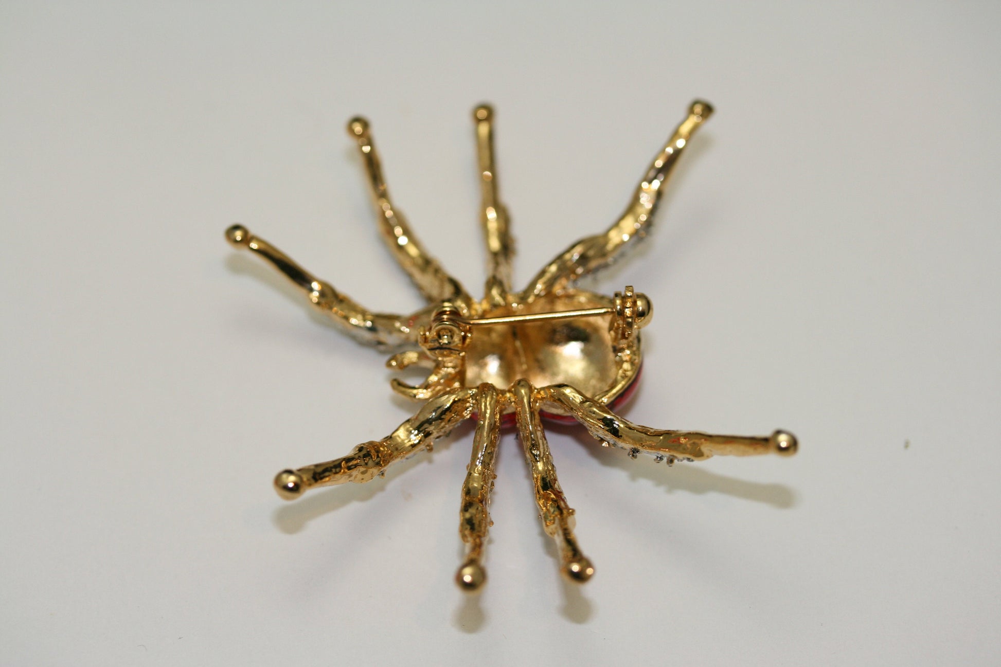 Halloween Spider Pin Brooch Red Enamel Diamond Crystals Rhinestones Insect Bug