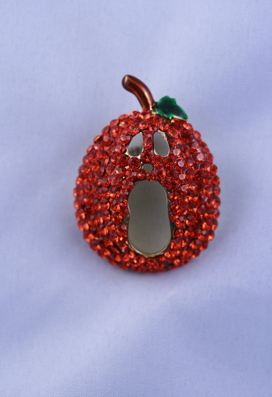 Vintage Crystal Rhinestone Halloween Orange Pumpkin Pin Brooch with Scary Face, Halloween Pumpkin Jewelry