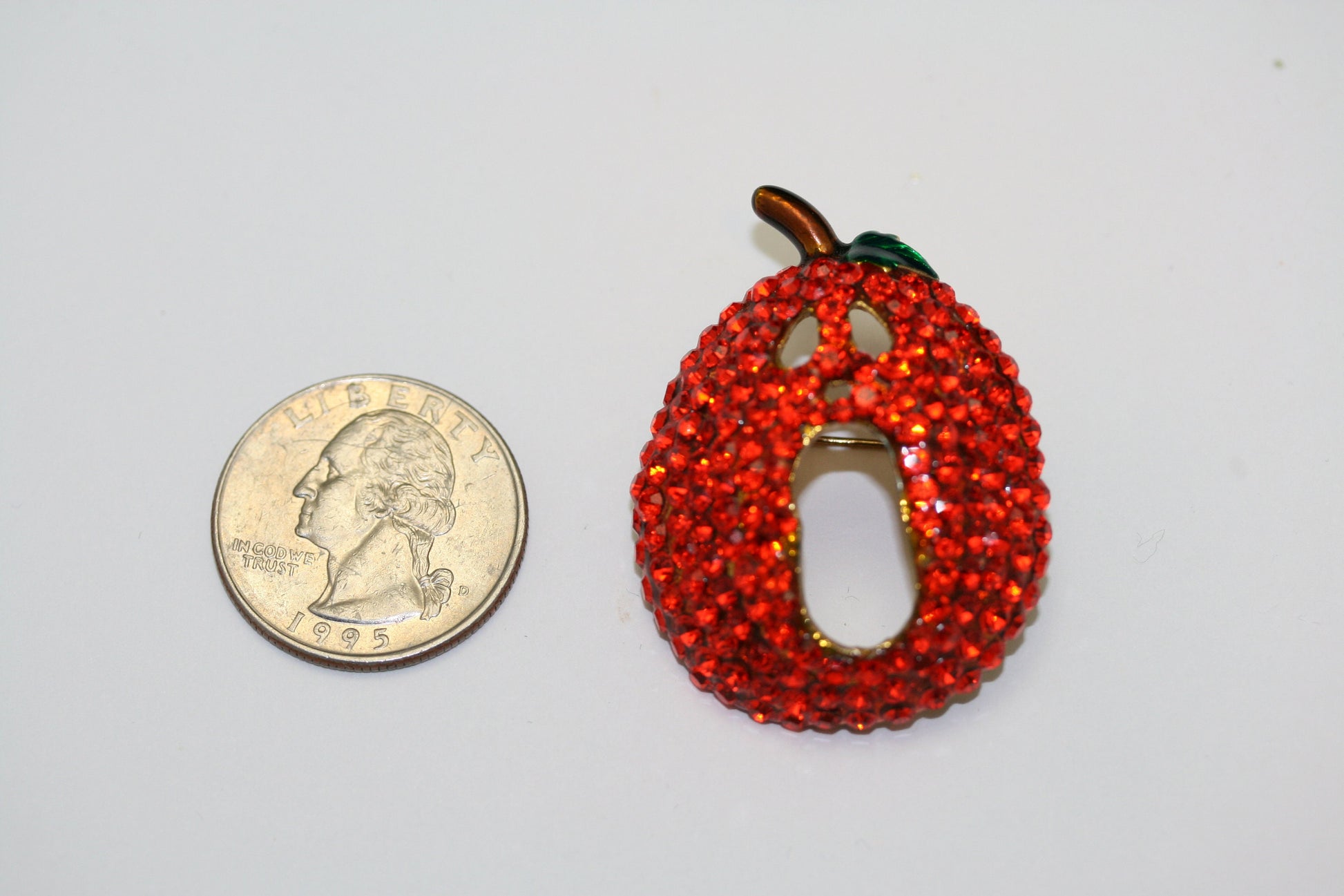 Vintage Crystal Rhinestone Halloween Orange Pumpkin Pin Brooch with Scary Face, Halloween Pumpkin Jewelry