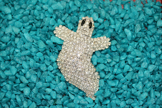 Vintage Jewelry Adorable Rhinestone Spooky Flying Ghost Halloween Pin Brooch