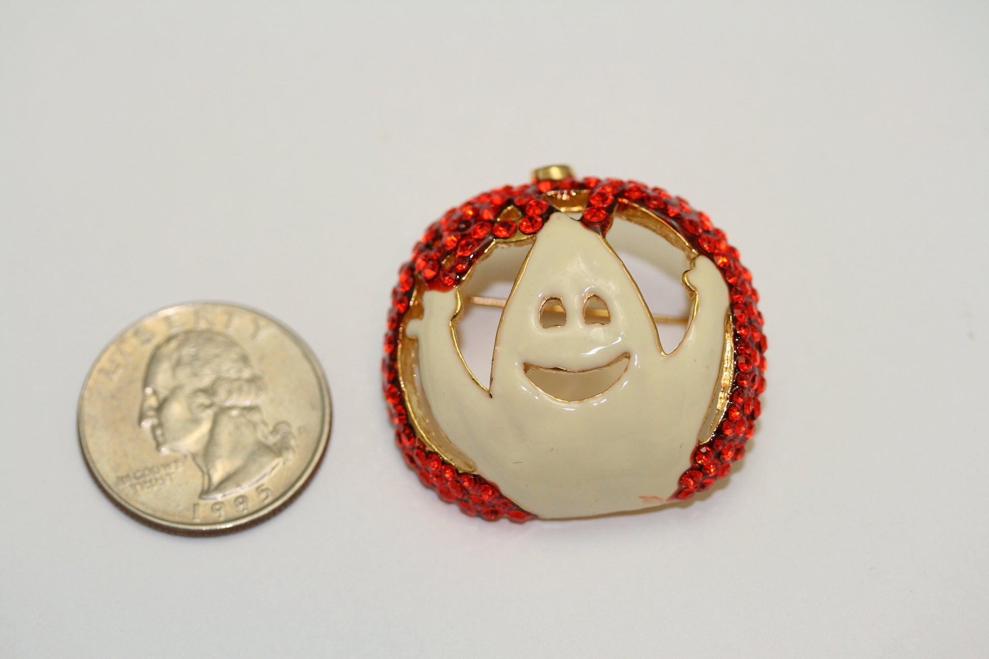 Rhinestone Halloween Orange Color Pumpkin White Enamel Ghost Brooch Pin Jewelry