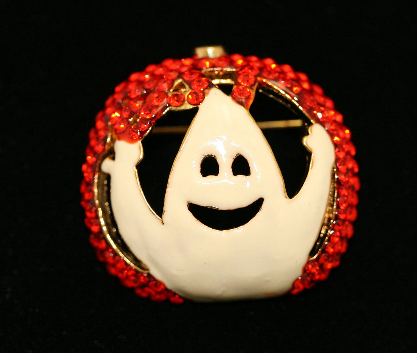 Rhinestone Halloween Orange Color Pumpkin White Enamel Ghost Brooch Pin Jewelry