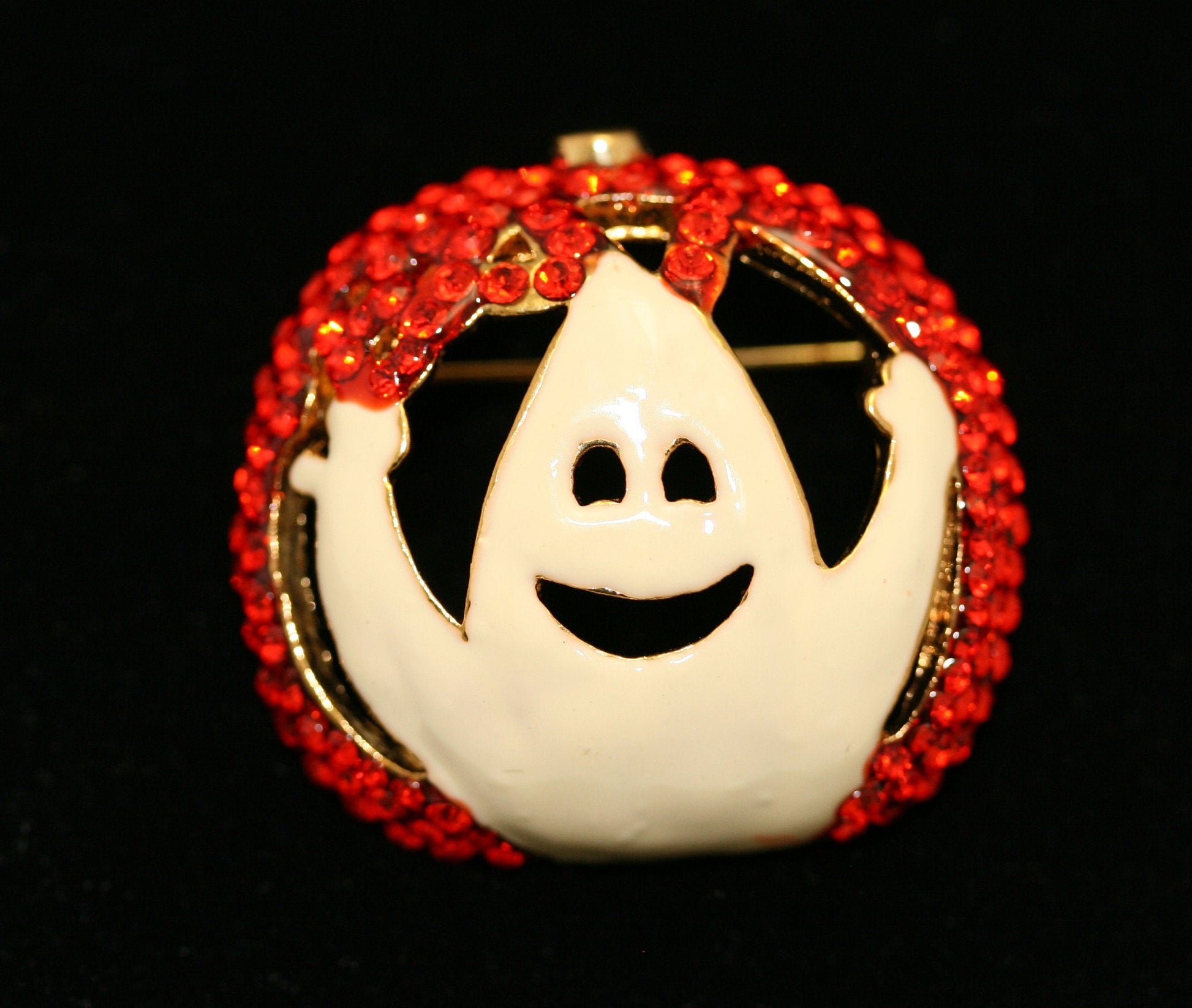 Rhinestone Halloween Orange Color Pumpkin White Enamel Ghost Brooch Pin Jewelry