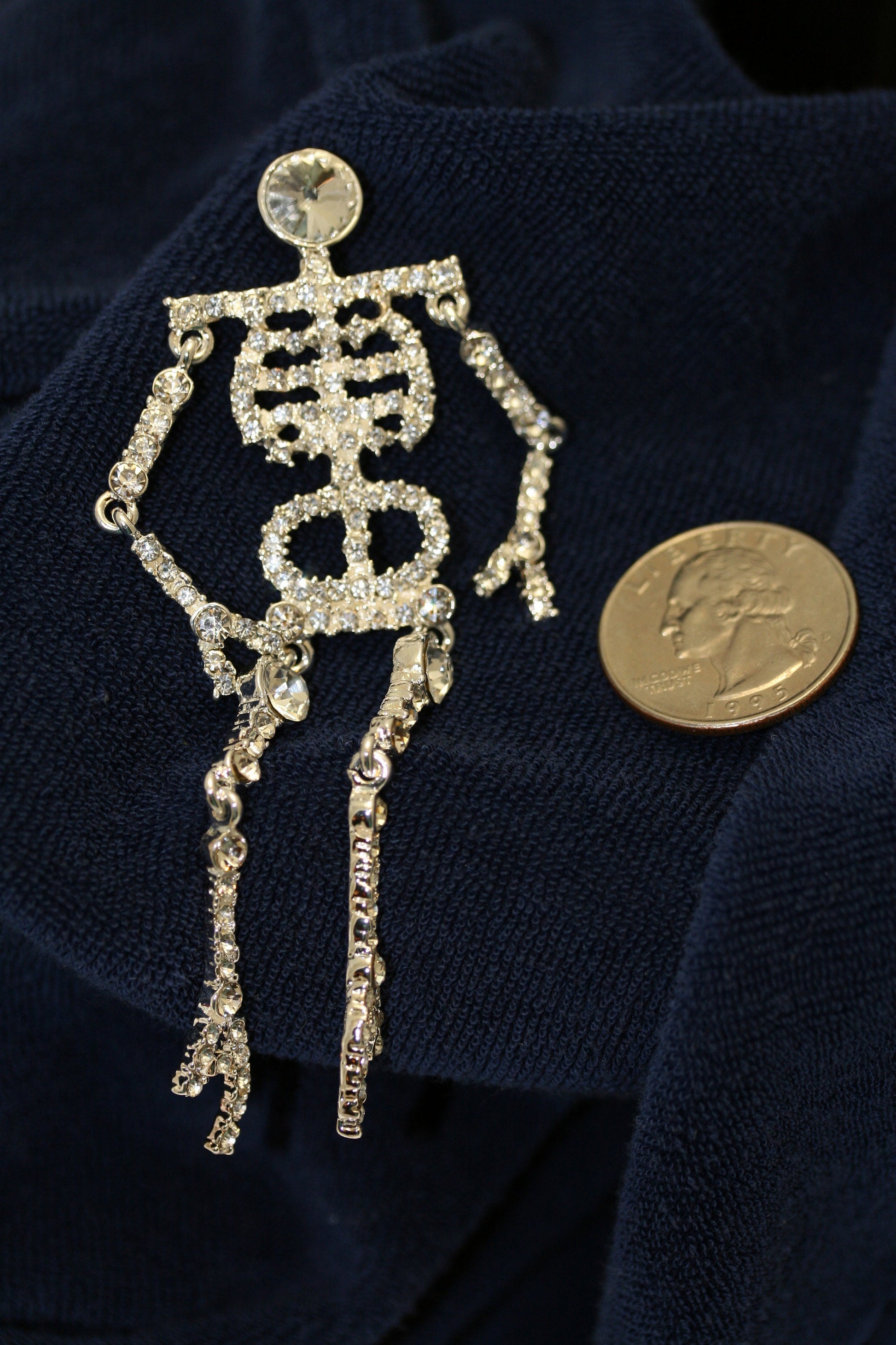 Rhinestone Halloween Scary Moveable Ghost Skull Skeleton Pin Brooch Jewelry 4"