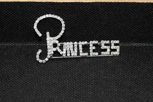 FASHION JEWELRY, Rhinestone "Princess" Word Brooch Pin, Letter Pin