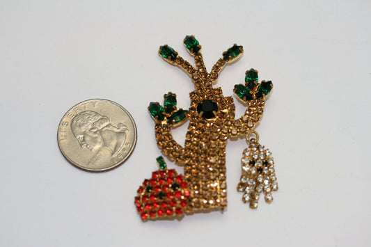Vintage Halloween Brooch Pin With Swing Ghost & Pumpkin Bright Rhinestone, Halloween Jewelry, Halloween Pumpkin Brooch Pin