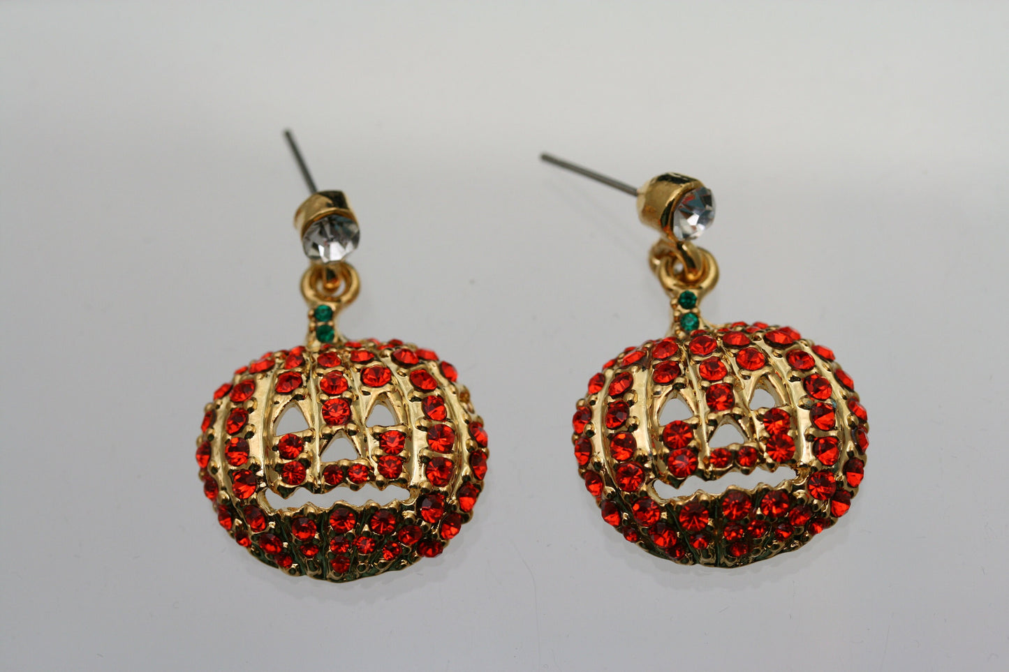 Halloween Pumpkin Drop Dangle Earrings with Orange Crystal Rhinestones, Halloween Earrings, Pumpkin Earrings