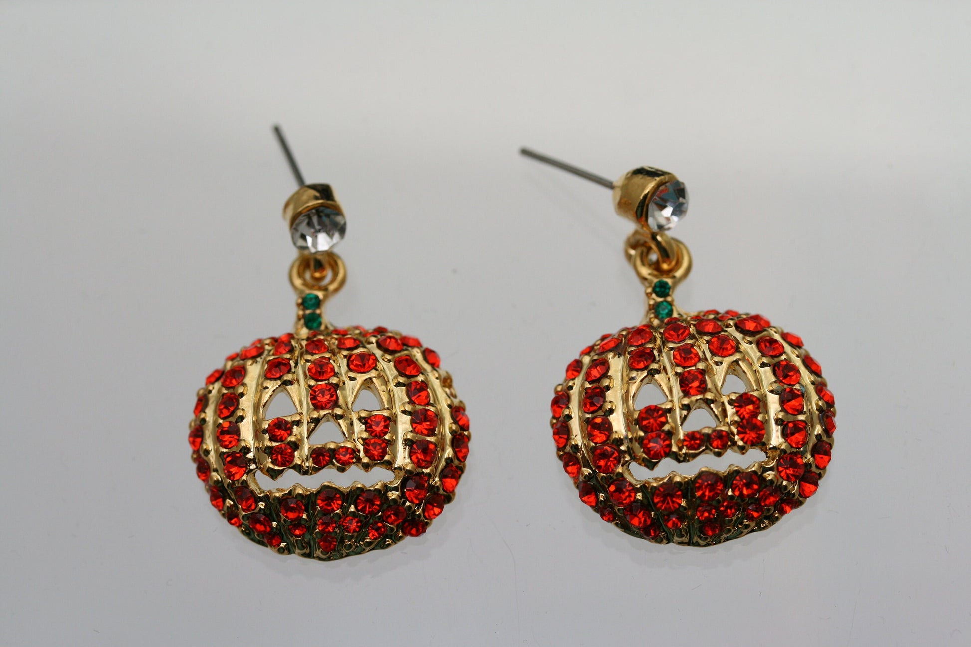 Halloween Pumpkin Drop Dangle Earrings with Orange Crystal Rhinestones, Halloween Earrings, Pumpkin Earrings