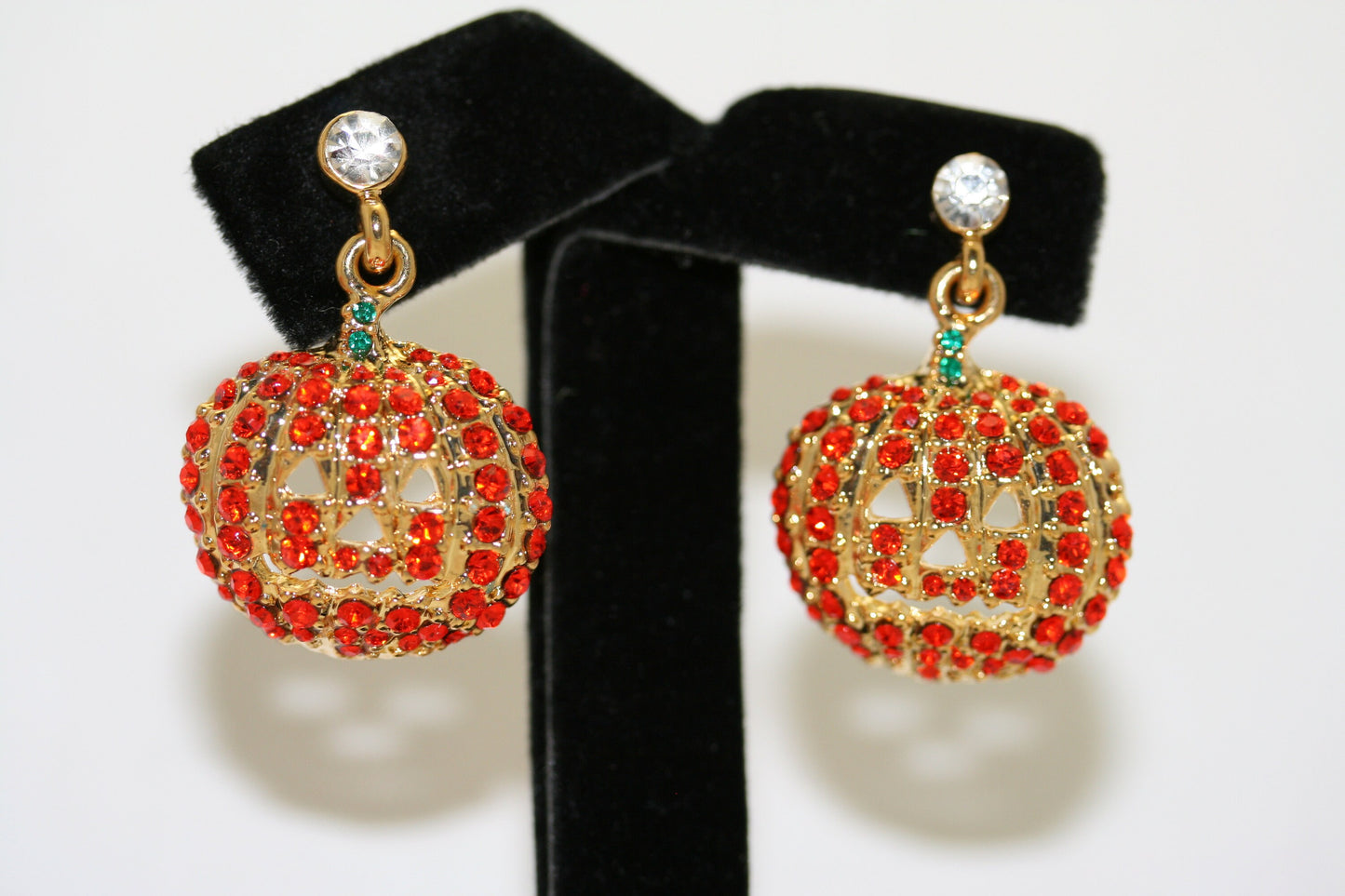 Halloween Pumpkin Drop Dangle Earrings with Orange Crystal Rhinestones, Halloween Earrings, Pumpkin Earrings