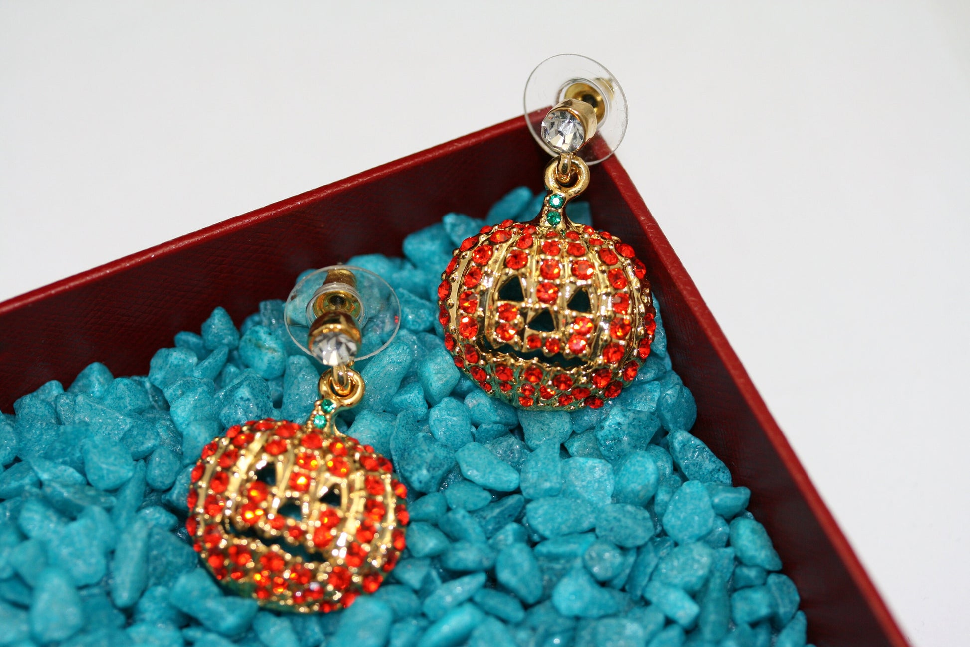 Halloween Pumpkin Drop Dangle Earrings with Orange Crystal Rhinestones, Halloween Earrings, Pumpkin Earrings