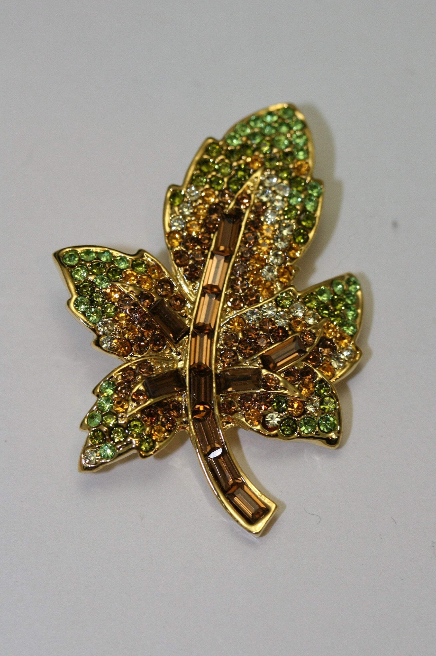 Vintage Rhinestone Maple Leaf Brooch Canadian Maple Pins Fall Jewelry, Crystal Fall Leaf Brooch