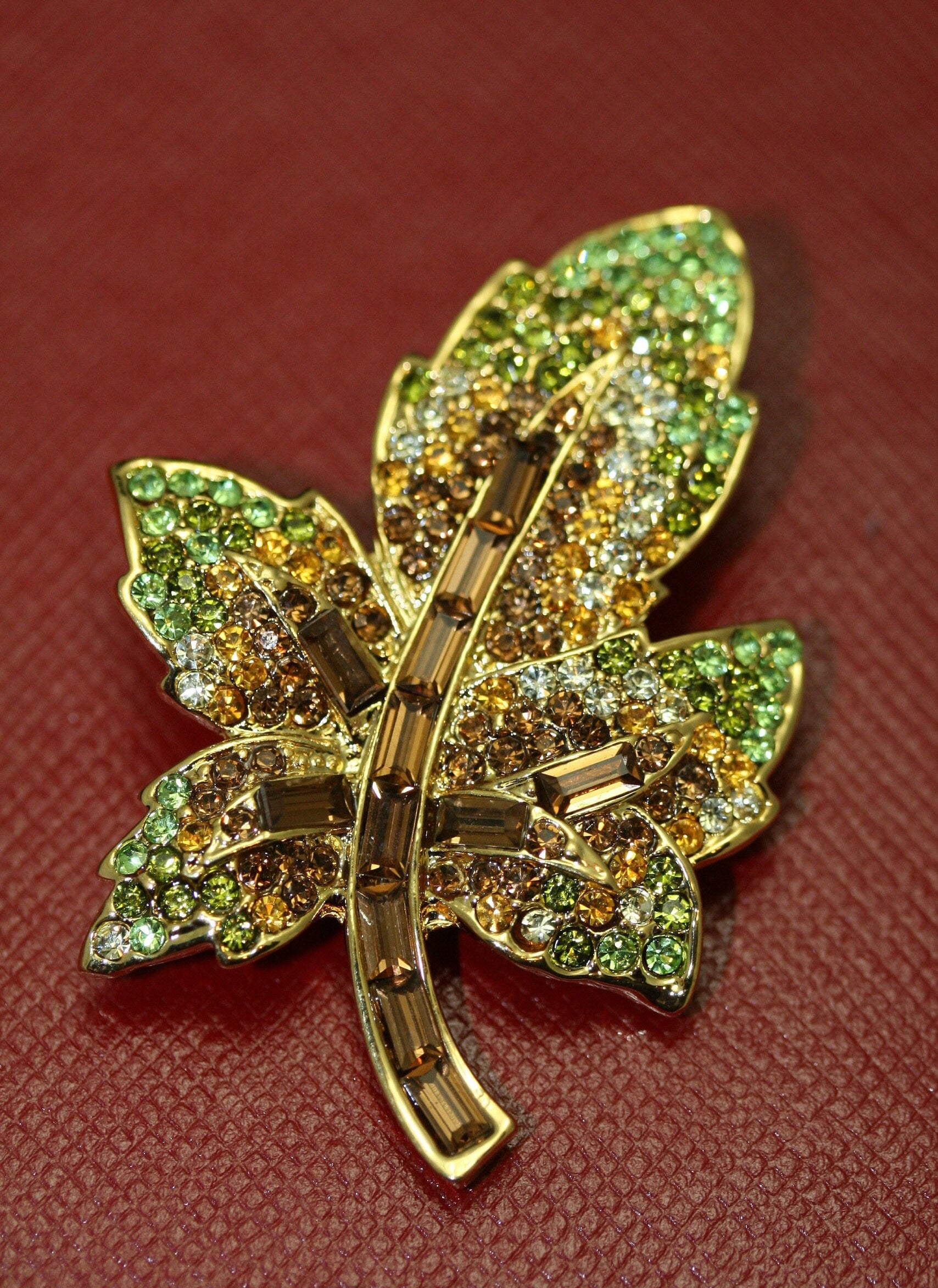 Vintage Rhinestone Maple Leaf Brooch Canadian Maple Pins Fall Jewelry, Crystal Fall Leaf Brooch