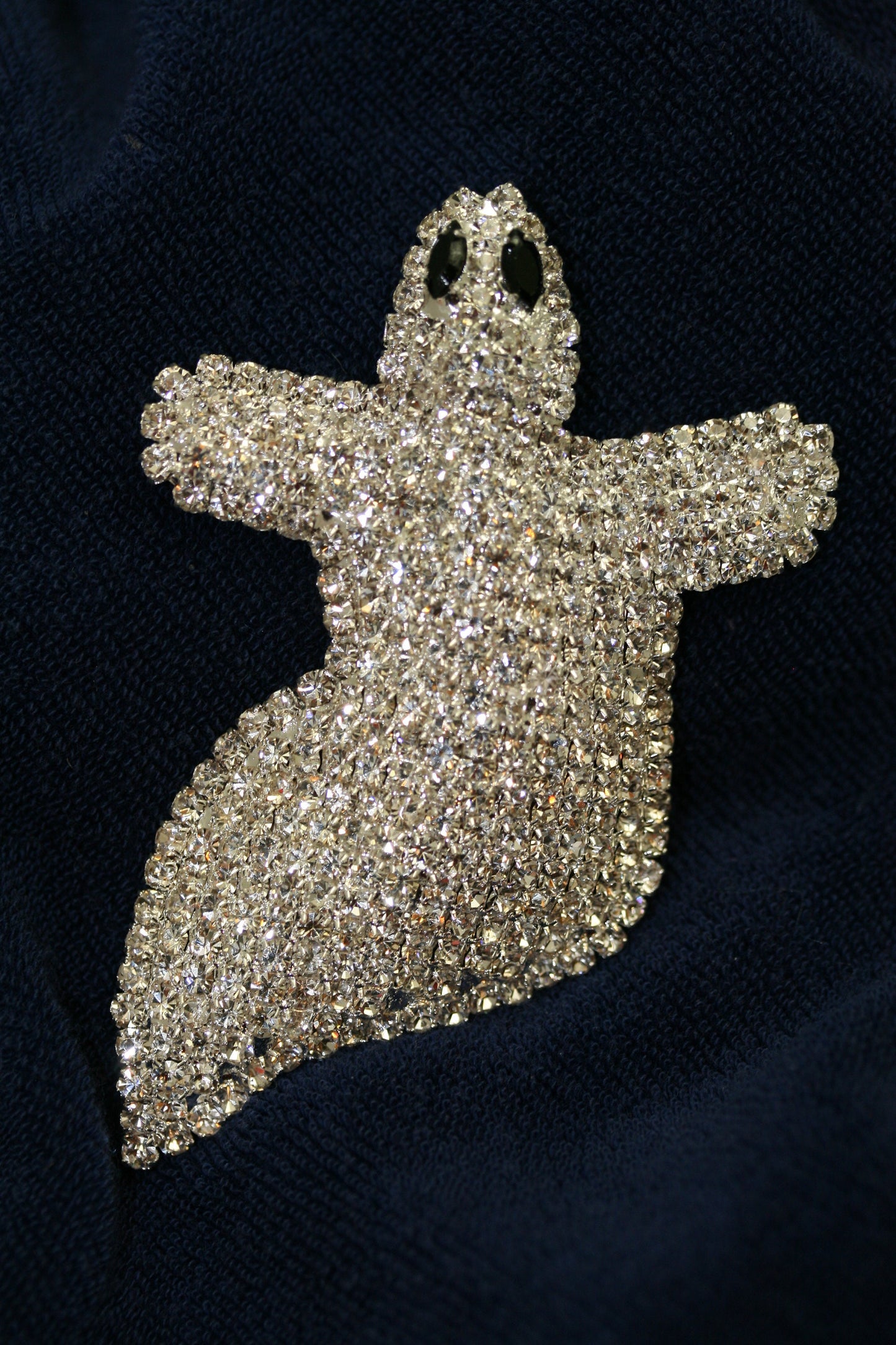 Vintage Jewelry Giant Adorable Rhinestone Spooky Flying Ghost Halloween Pin Brooch