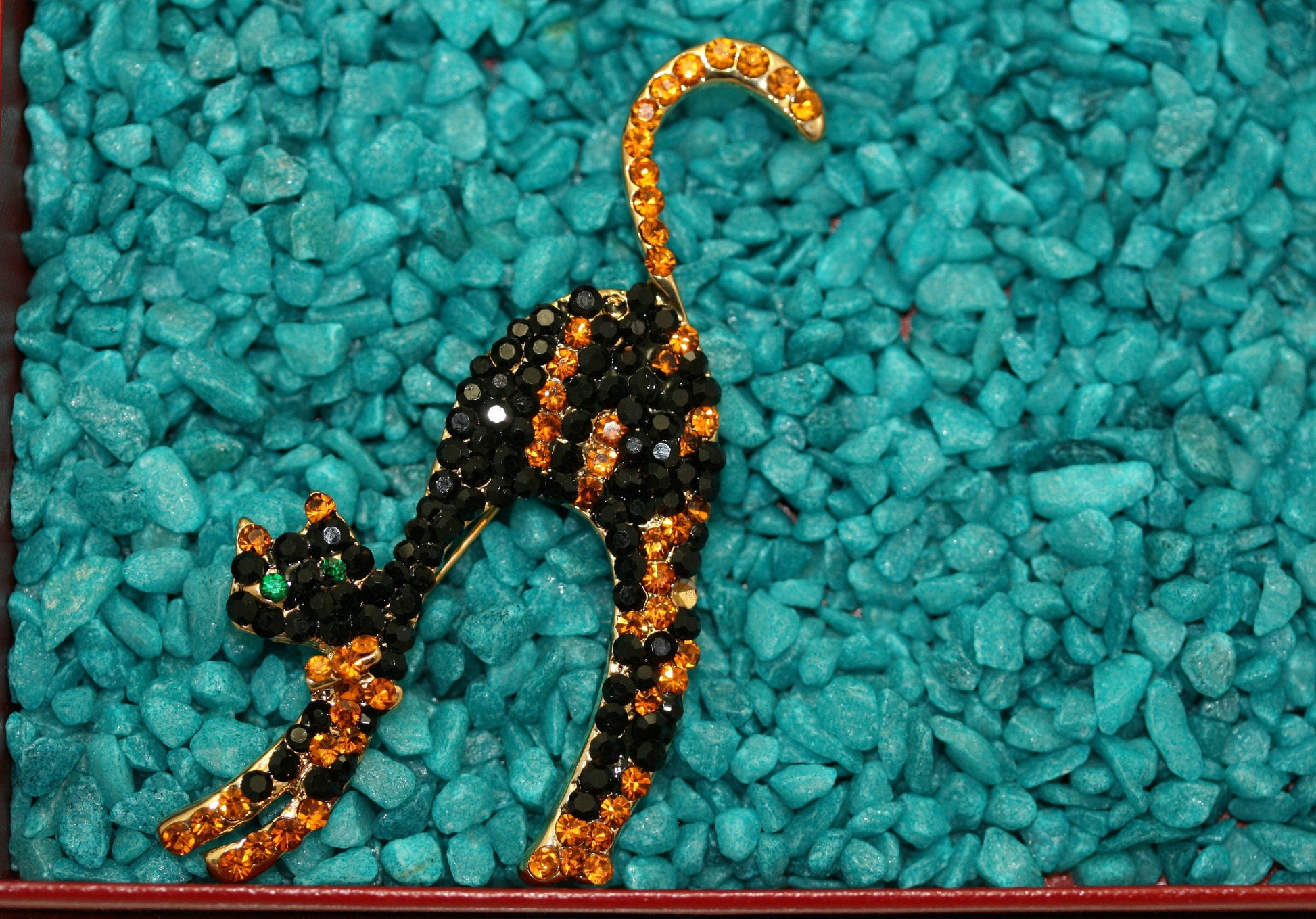 Vintage Rhinestone Black Scary Halloween Cat Brooch Pin