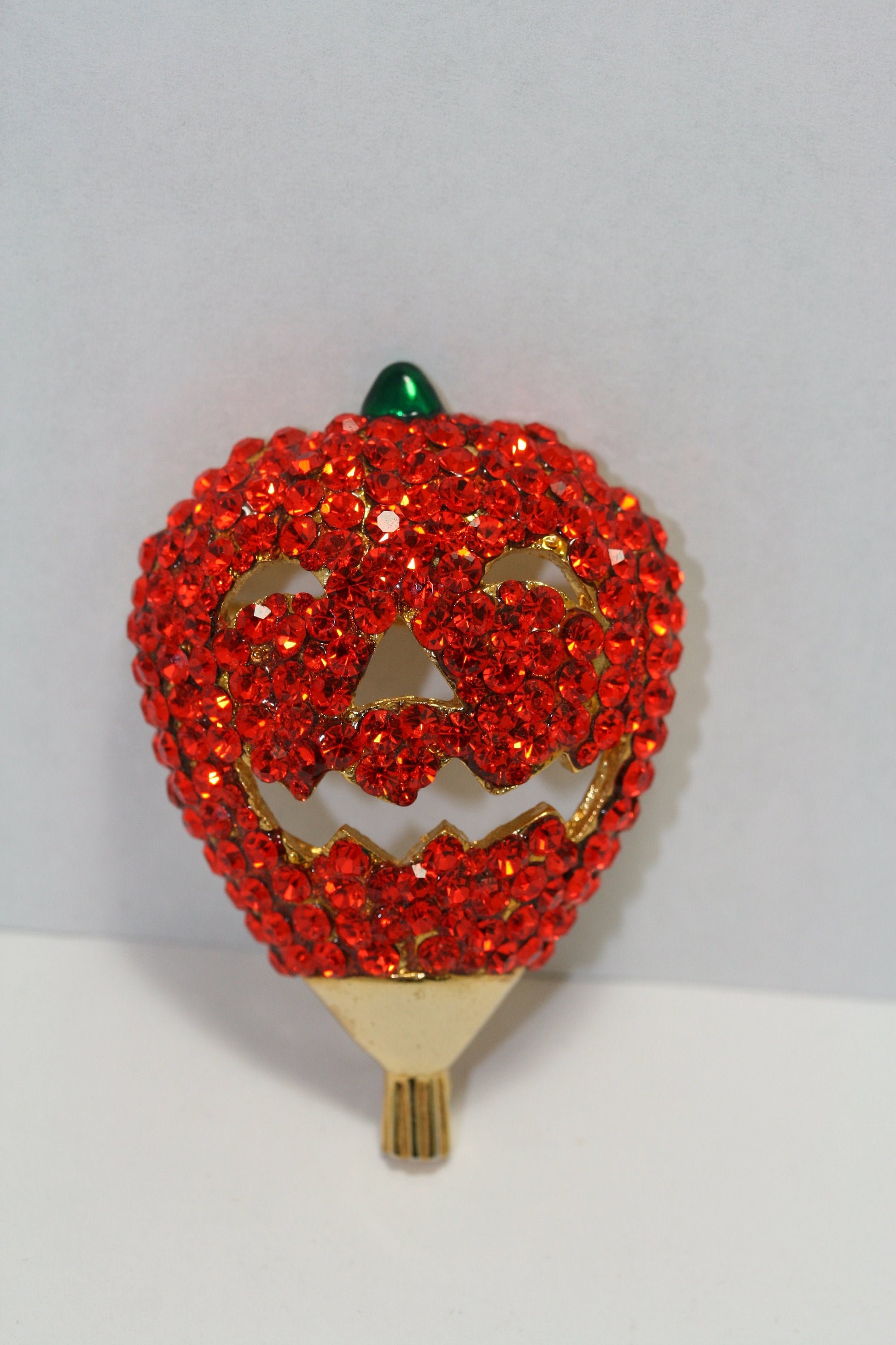 Rhinestone Orange Crystal Pumpkin Halloween Brooch Pin