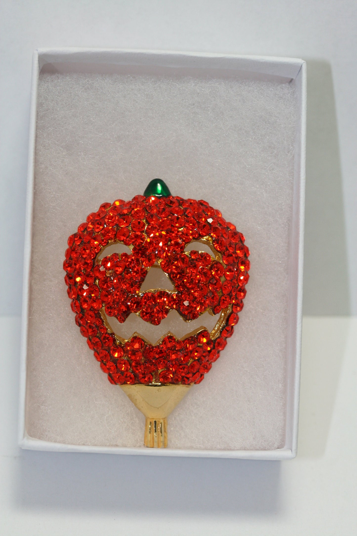Rhinestone Orange Crystal Pumpkin Halloween Brooch Pin