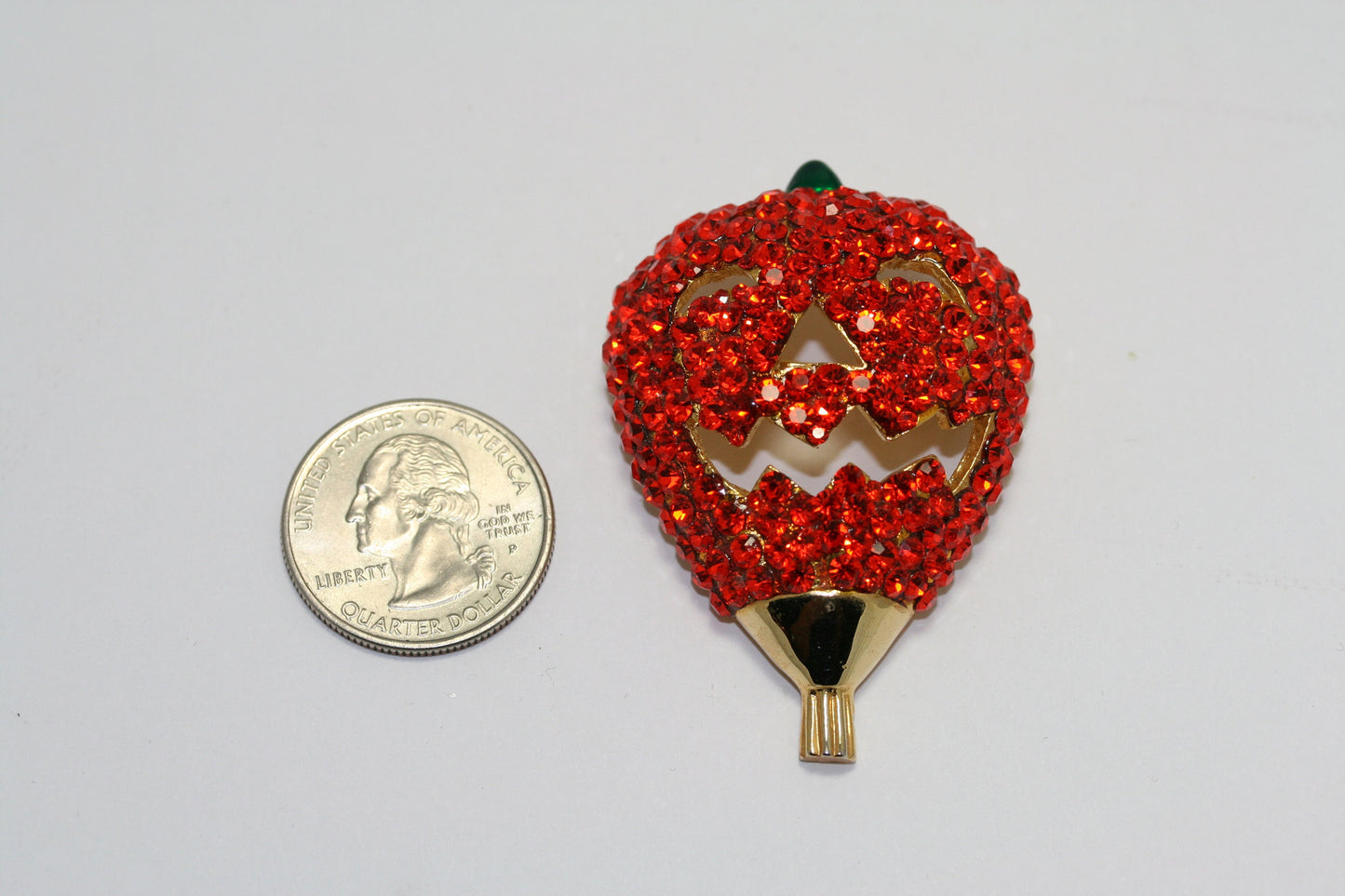 Rhinestone Orange Crystal Pumpkin Halloween Brooch Pin