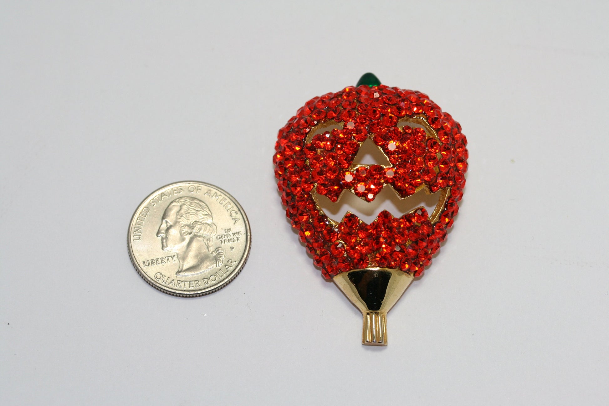 Rhinestone Orange Crystal Pumpkin Halloween Brooch Pin
