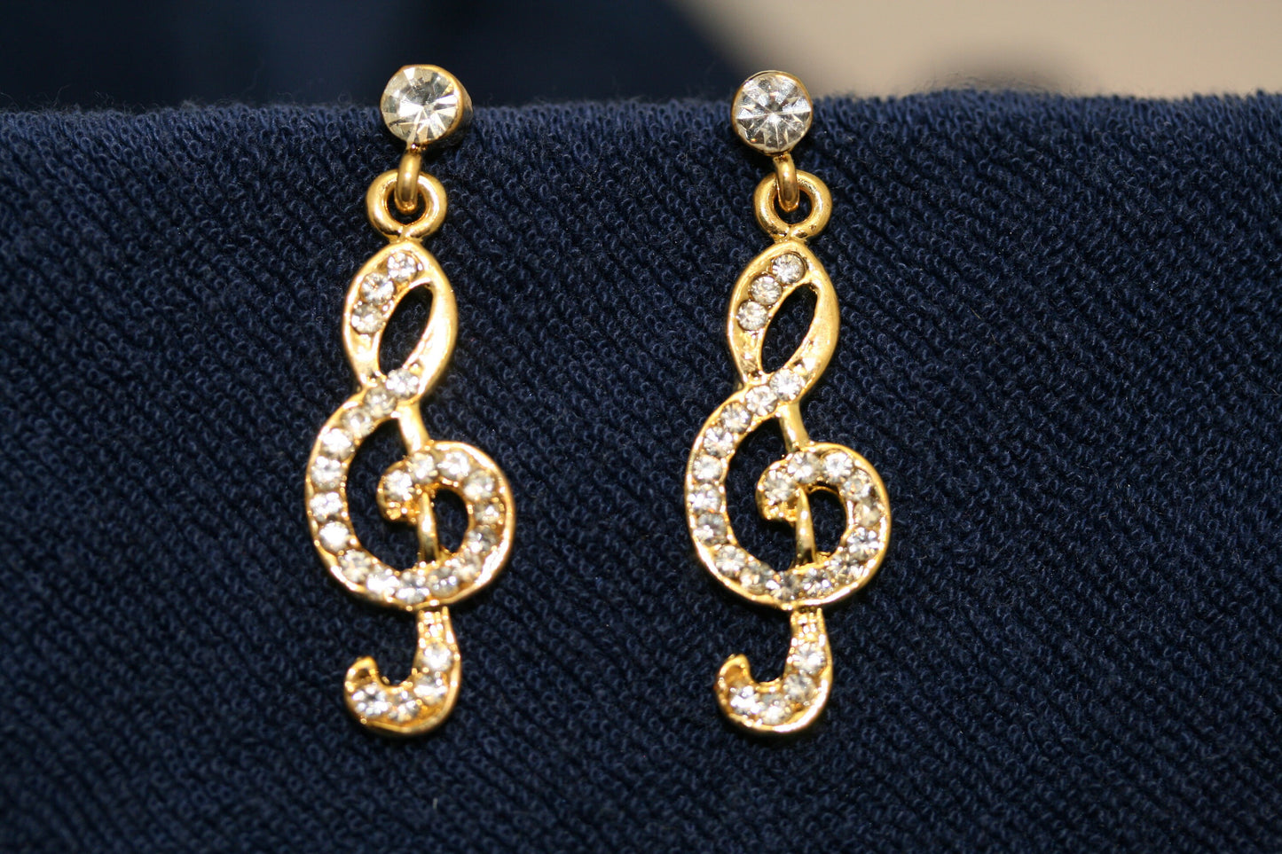 Rhinestone Music Note Brooch/pin With Matching Post Dangle Earring, Gold Music Note Jewelry Set