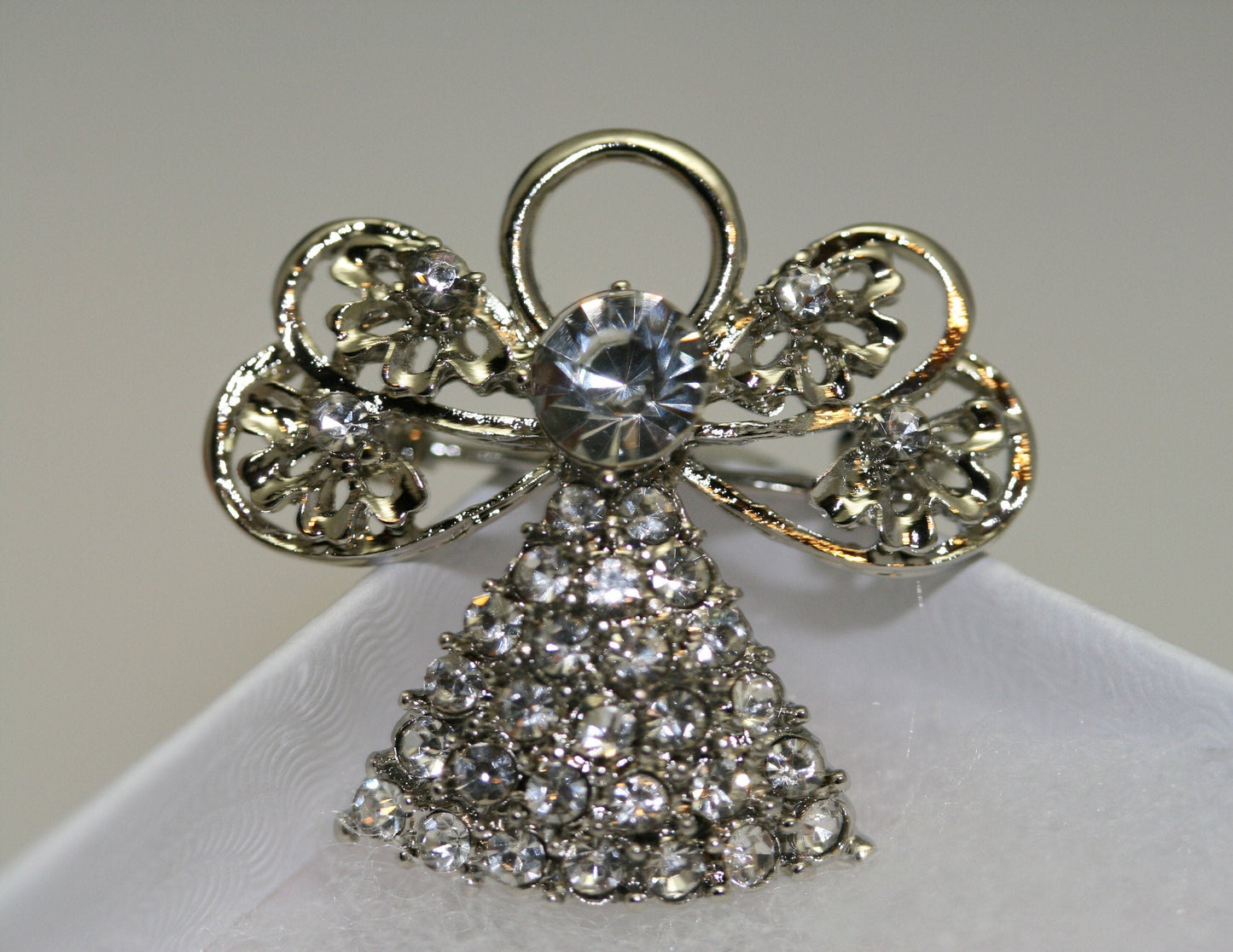 Silver-Plated Clear Rhinestone Angel Brooch Pin, Angel Pin, Angel Jewelry Gift