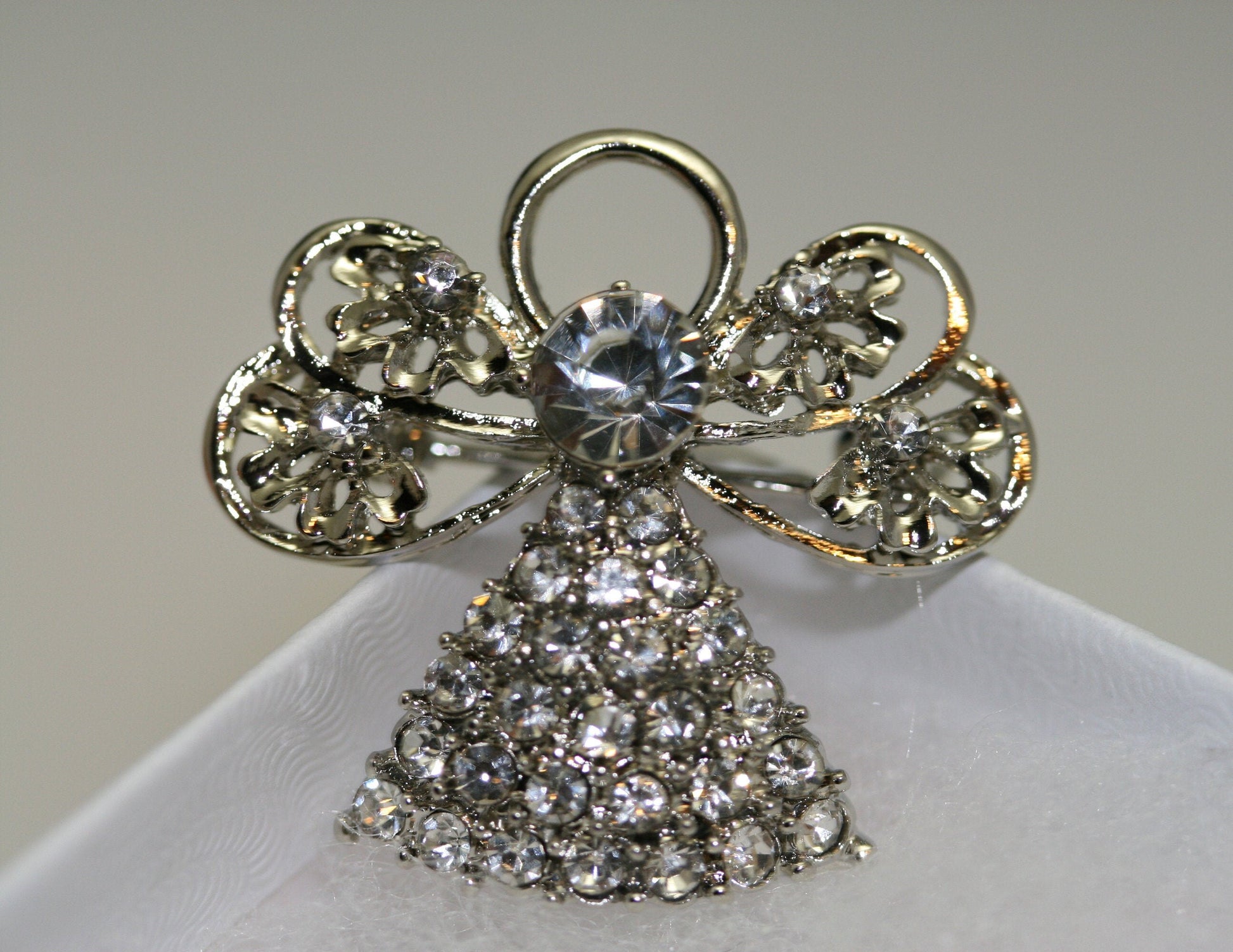 Silver-Plated Clear Rhinestone Angel Brooch Pin, Angel Pin, Angel Jewelry Gift