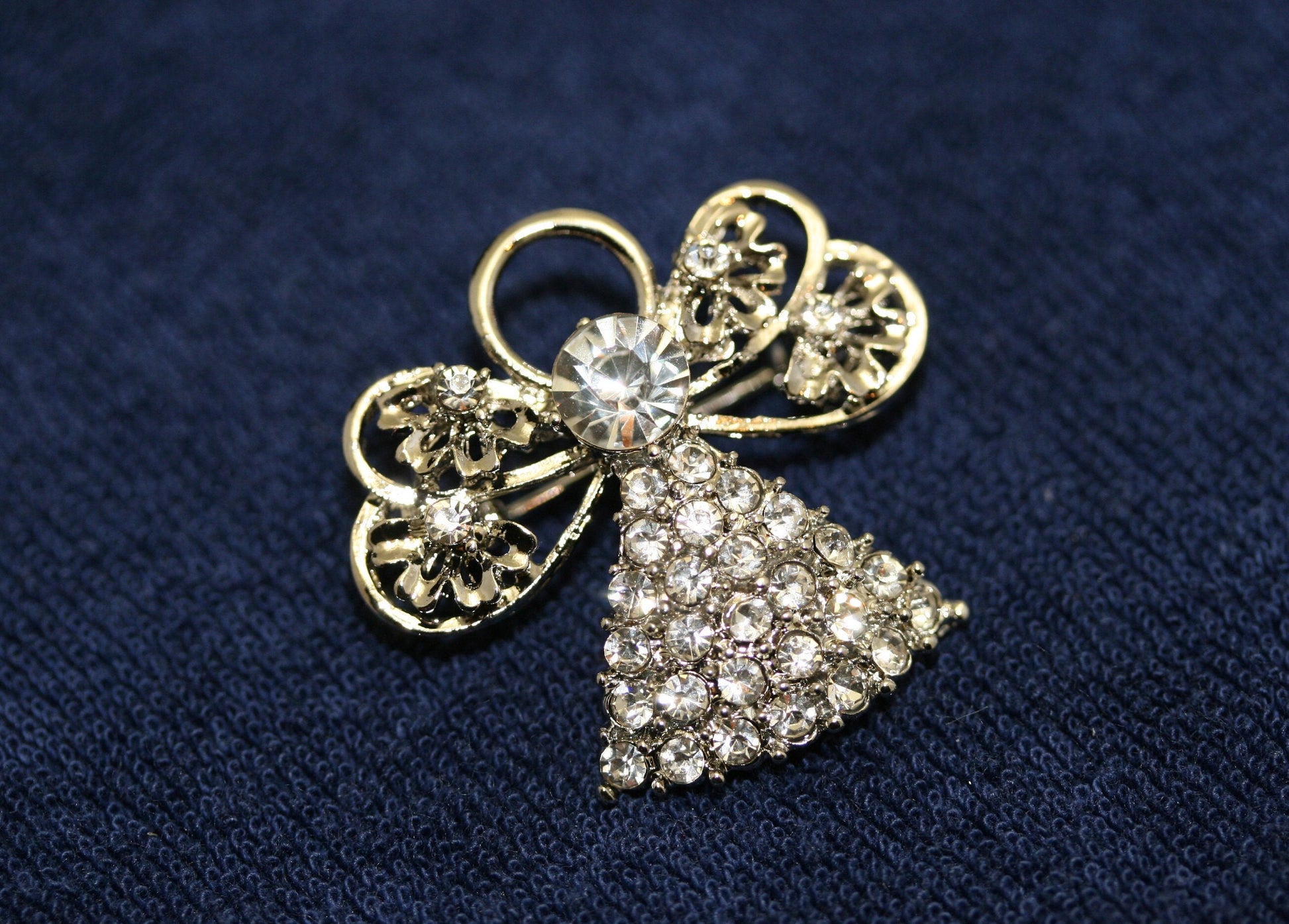 Silver-Plated Clear Rhinestone Angel Brooch Pin, Angel Pin, Angel Jewelry Gift