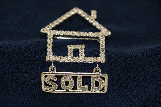 Silver Tone Rhinestone House Home Sold Sign Realtor Brooch Pin