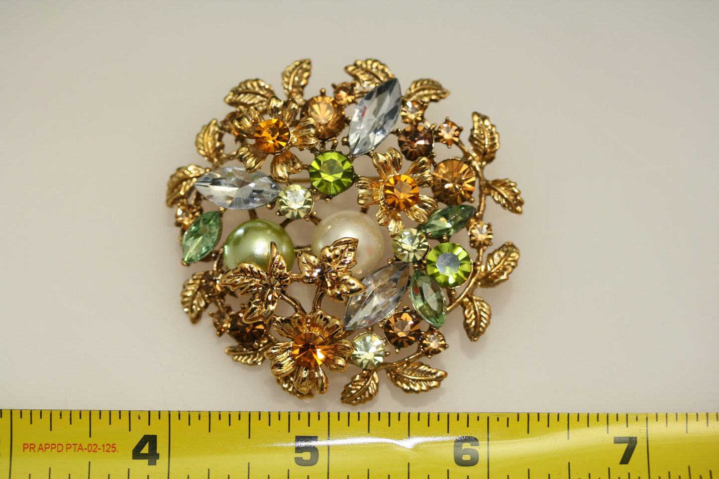 Round 3D Christmas Flower Wreath Brooch, Vintage CZ Crystal and Pearl Pin, Exquisite Luxury Christmas Fall Jewelry