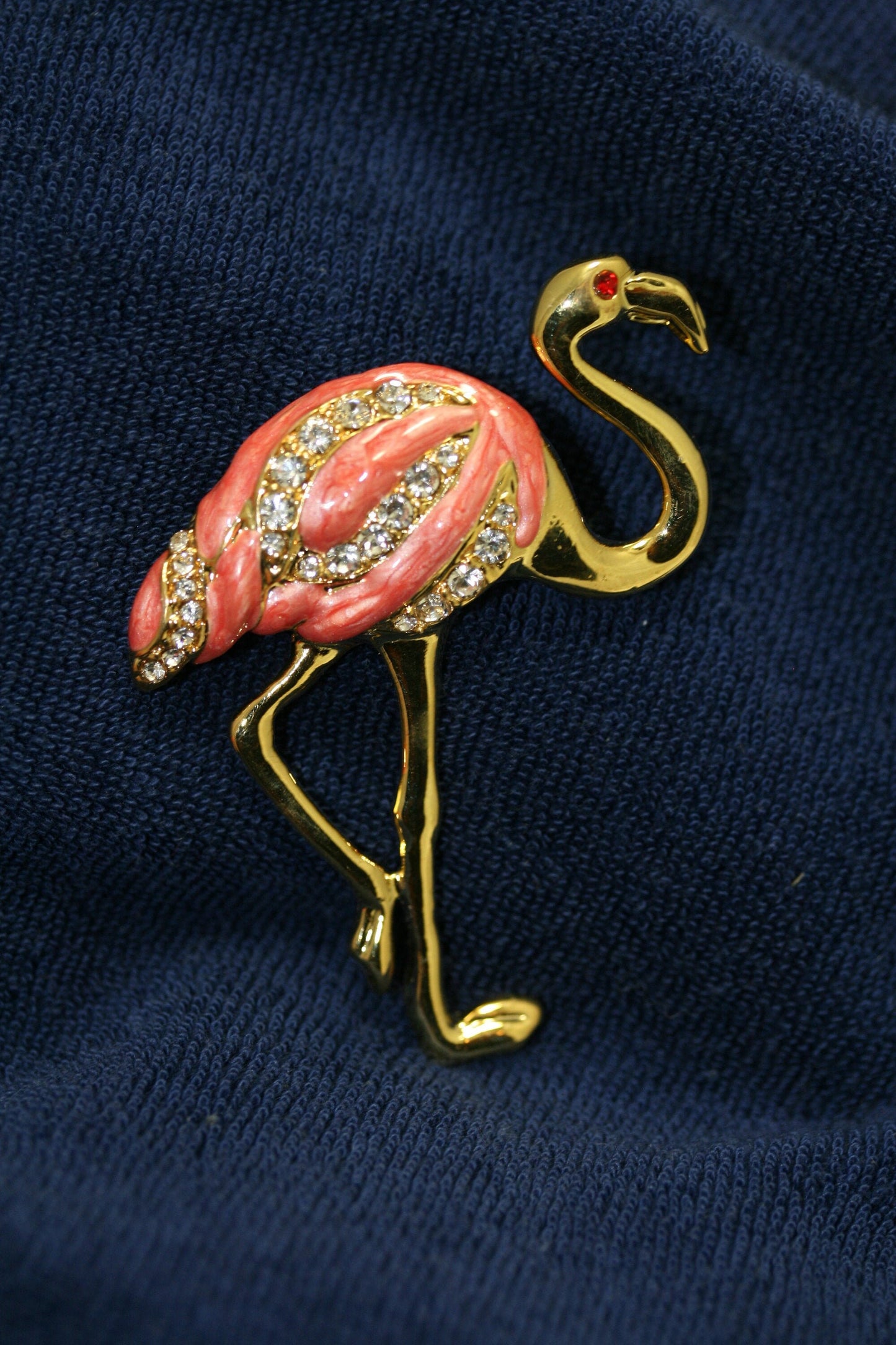 Vintage Pink Flamingo Brooch Pin Crystal Enamel Tropical Island Bird Gold Plated
