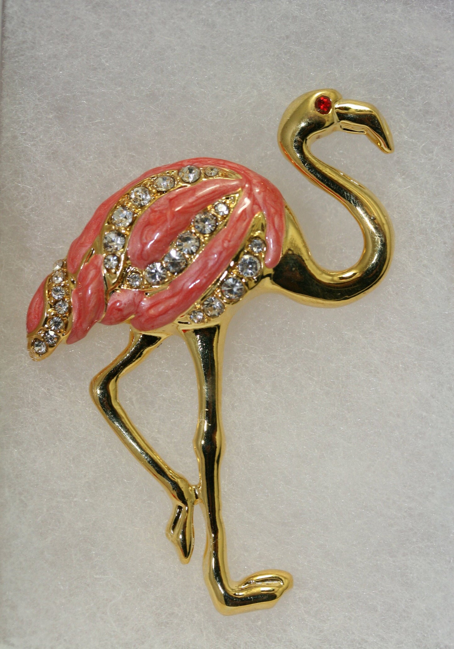 Vintage Pink Flamingo Brooch Pin Crystal Enamel Tropical Island Bird Gold Plated