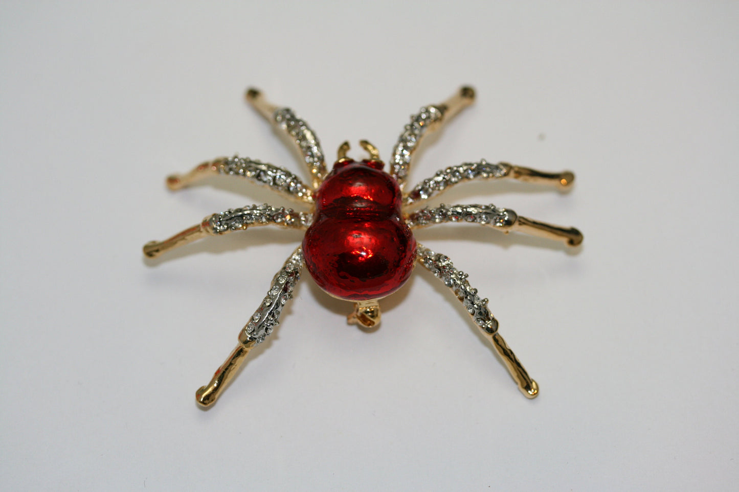 Halloween Spider Pin Brooch Red Enamel Diamond Crystals Rhinestones Insect Bug