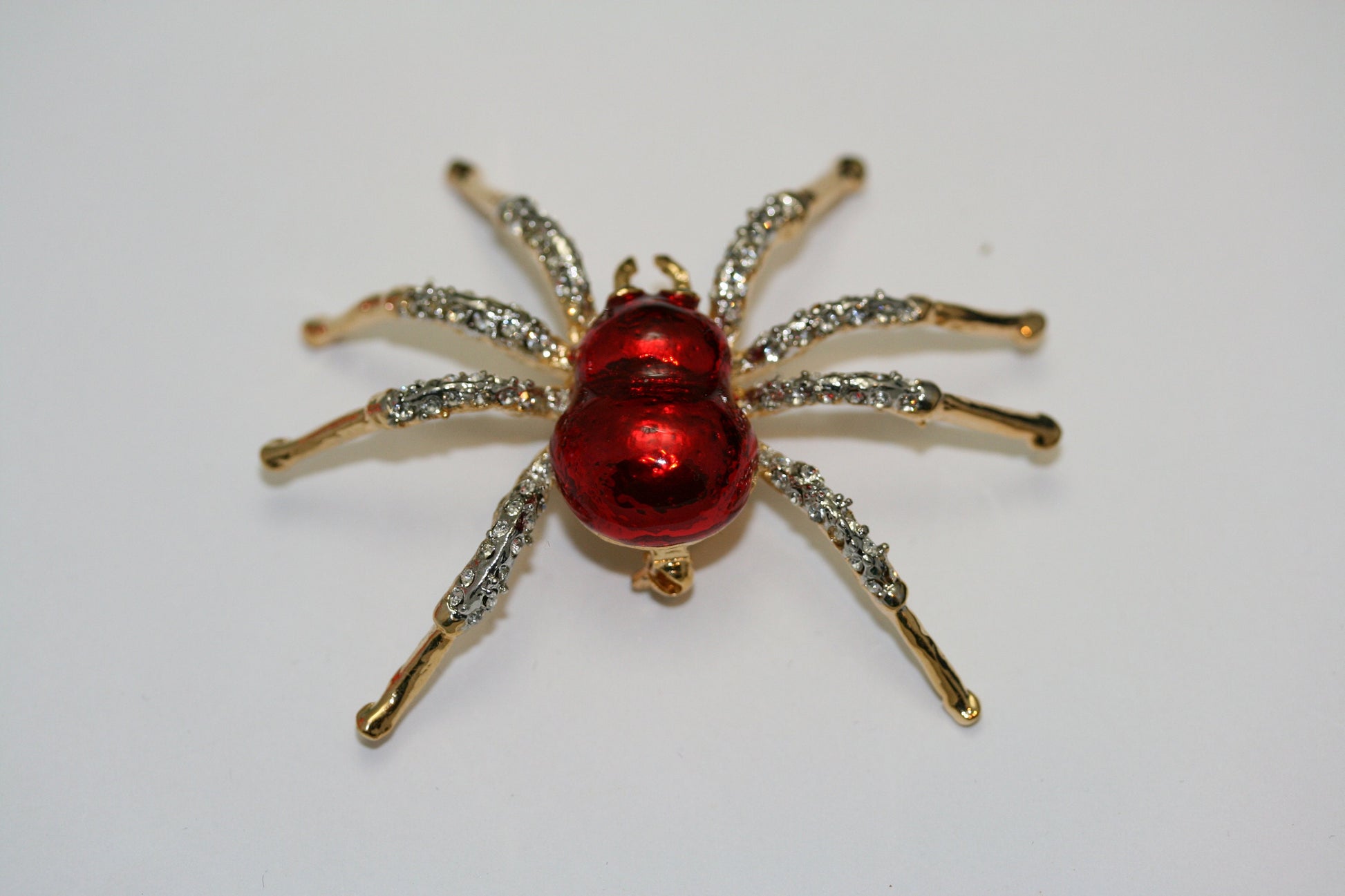 Halloween Spider Pin Brooch Red Enamel Diamond Crystals Rhinestones Insect Bug
