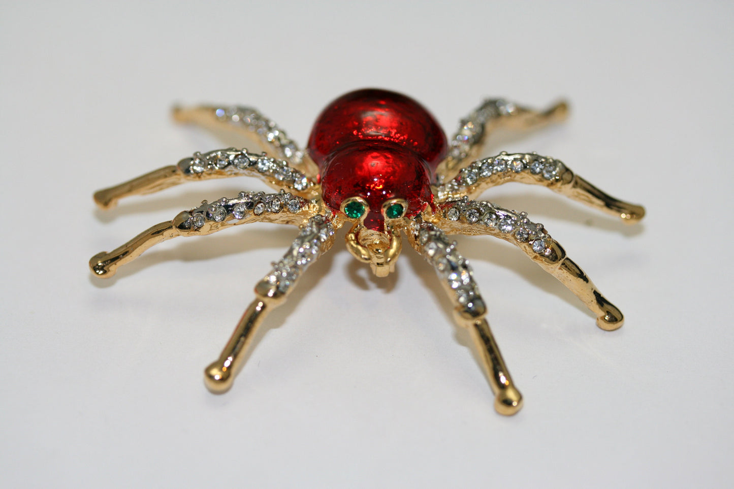 Halloween Spider Pin Brooch Red Enamel Diamond Crystals Rhinestones Insect Bug