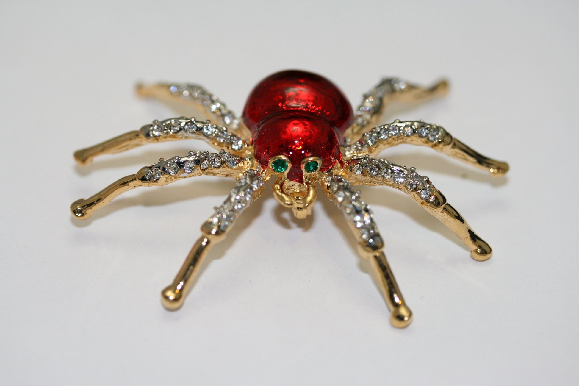 Halloween Spider Pin Brooch Red Enamel Diamond Crystals Rhinestones Insect Bug