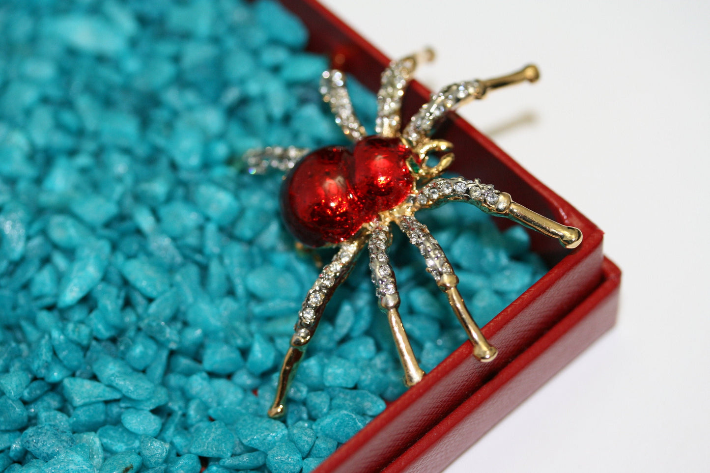Halloween Spider Pin Brooch Red Enamel Diamond Crystals Rhinestones Insect Bug