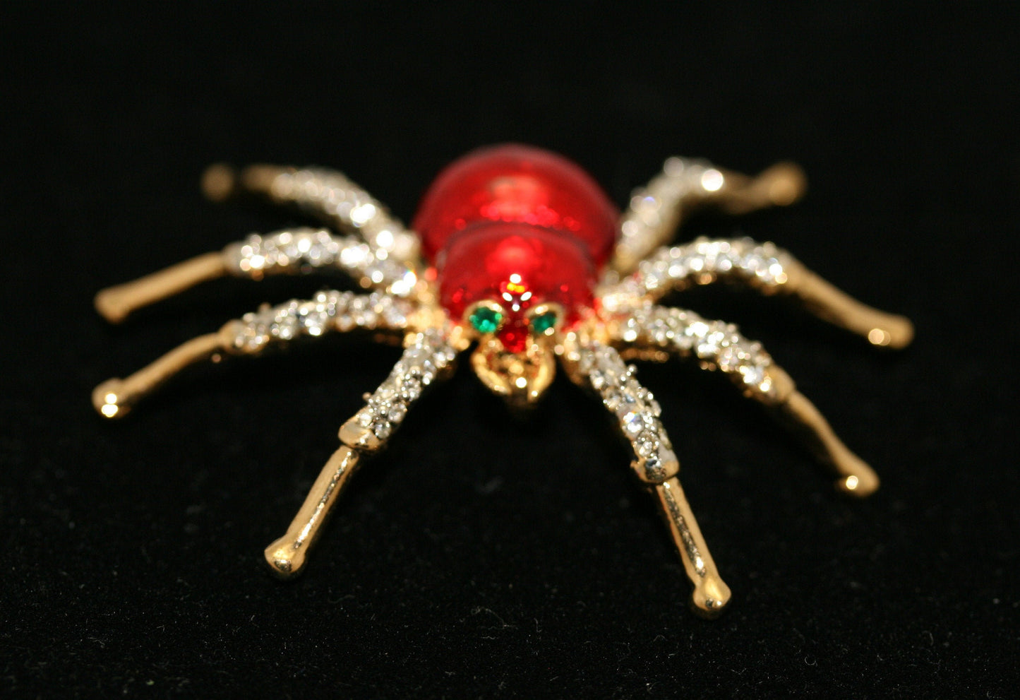 Halloween Spider Pin Brooch Red Enamel Diamond Crystals Rhinestones Insect Bug