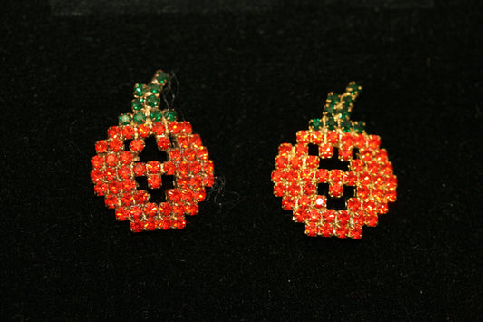 Vintage Halloween Pumpkin Earrings Full Crystal Stud for Girls Fashion Rhinestone