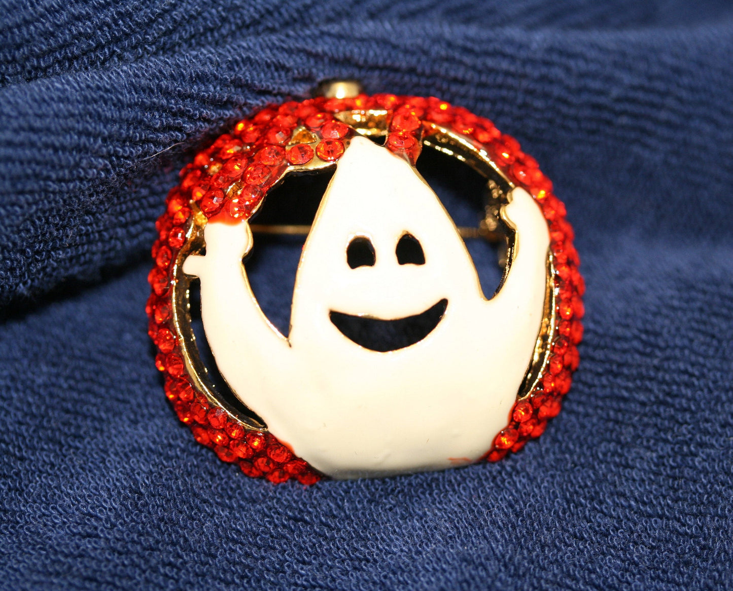 Rhinestone Halloween Orange Color Pumpkin White Enamel Ghost Brooch Pin Jewelry