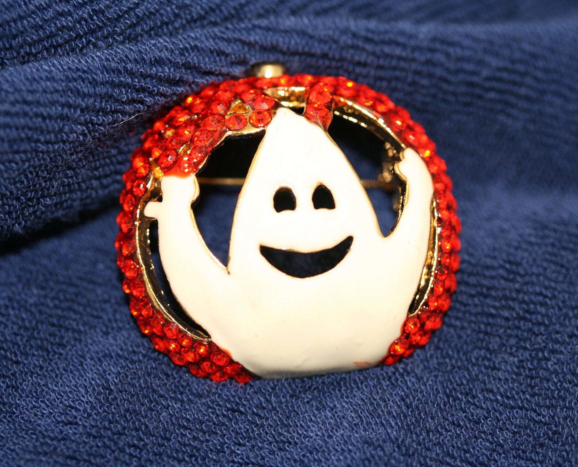Rhinestone Halloween Orange Color Pumpkin White Enamel Ghost Brooch Pin Jewelry